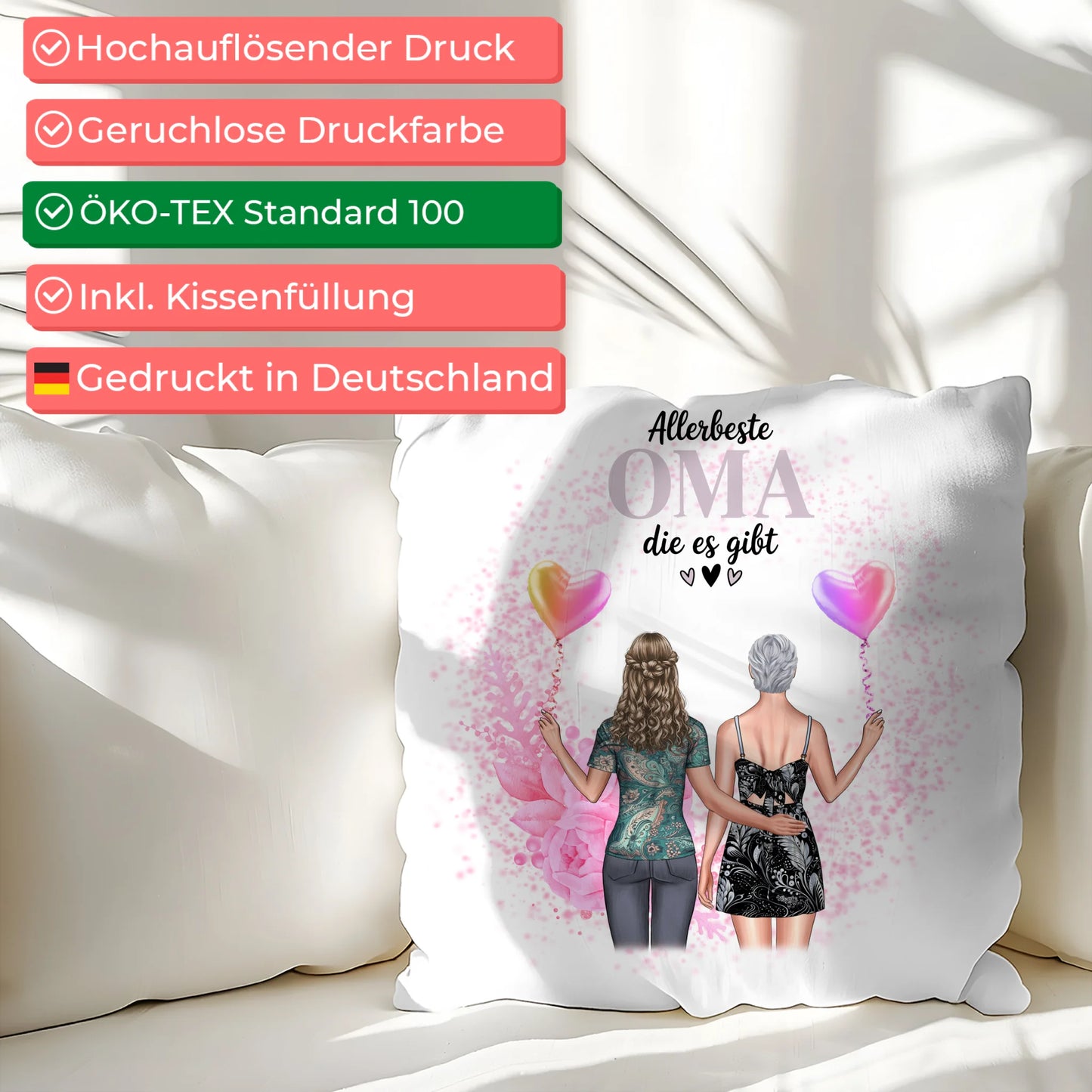 Fotokissen Für Oma personalisiert mit 2 Clipart Frauen Namen & Wunschtext