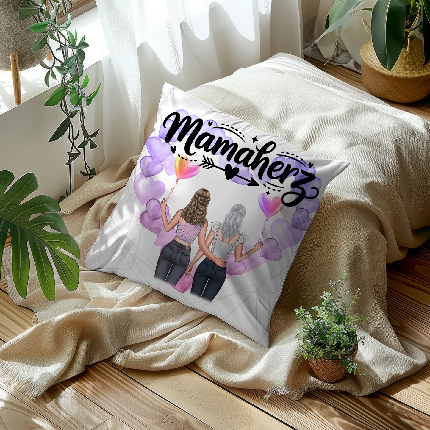 Kissen Für Mama Und Papa mit 2 Clipart Frauen & Namen