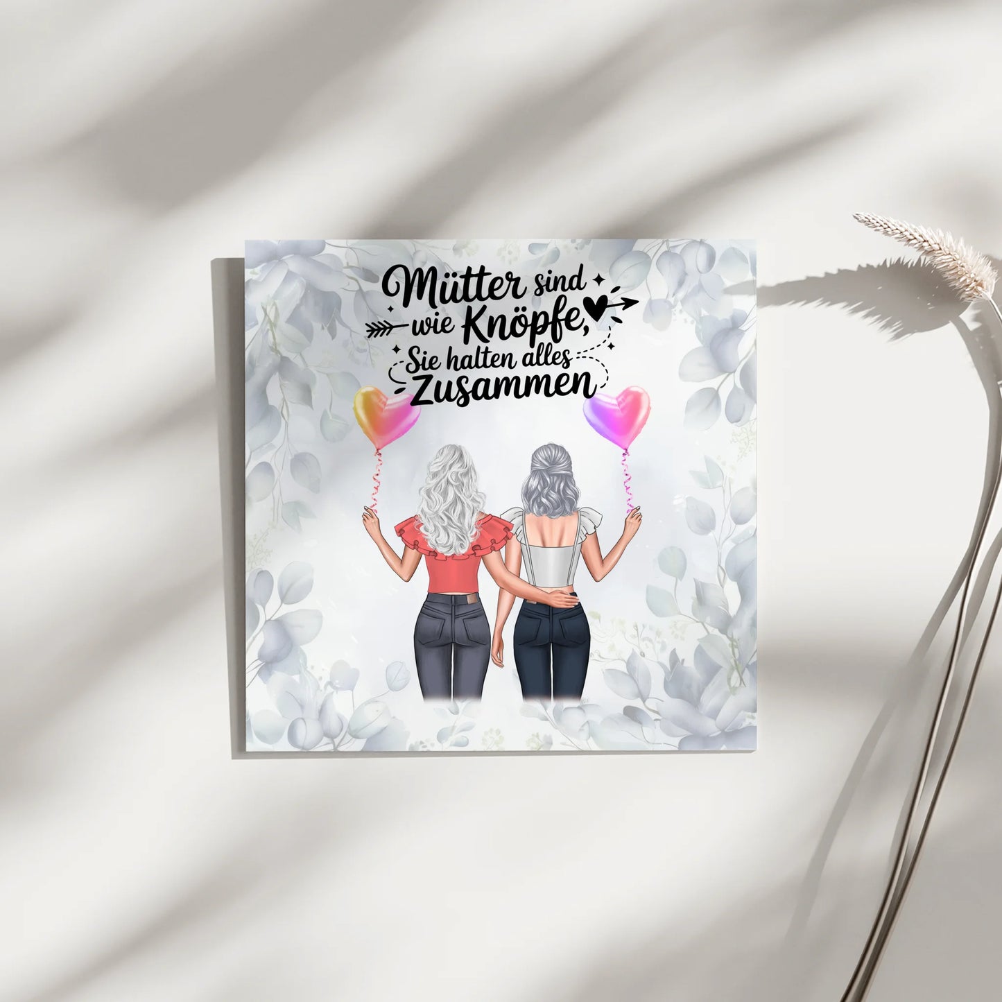 Leinwand Für Mama personalisiert mit 2 Clipart Frauen, Namen, Hintergrundbild & Wunschtext