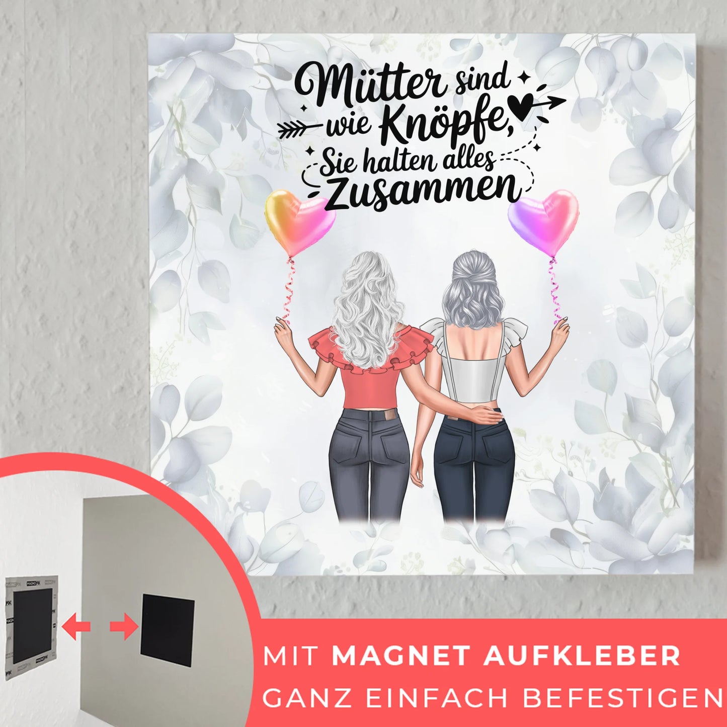 Mama Plakat Fotoboard Personalisiert: 2 Clipart Frauen, Namen, Hintergrundbild & Spruch