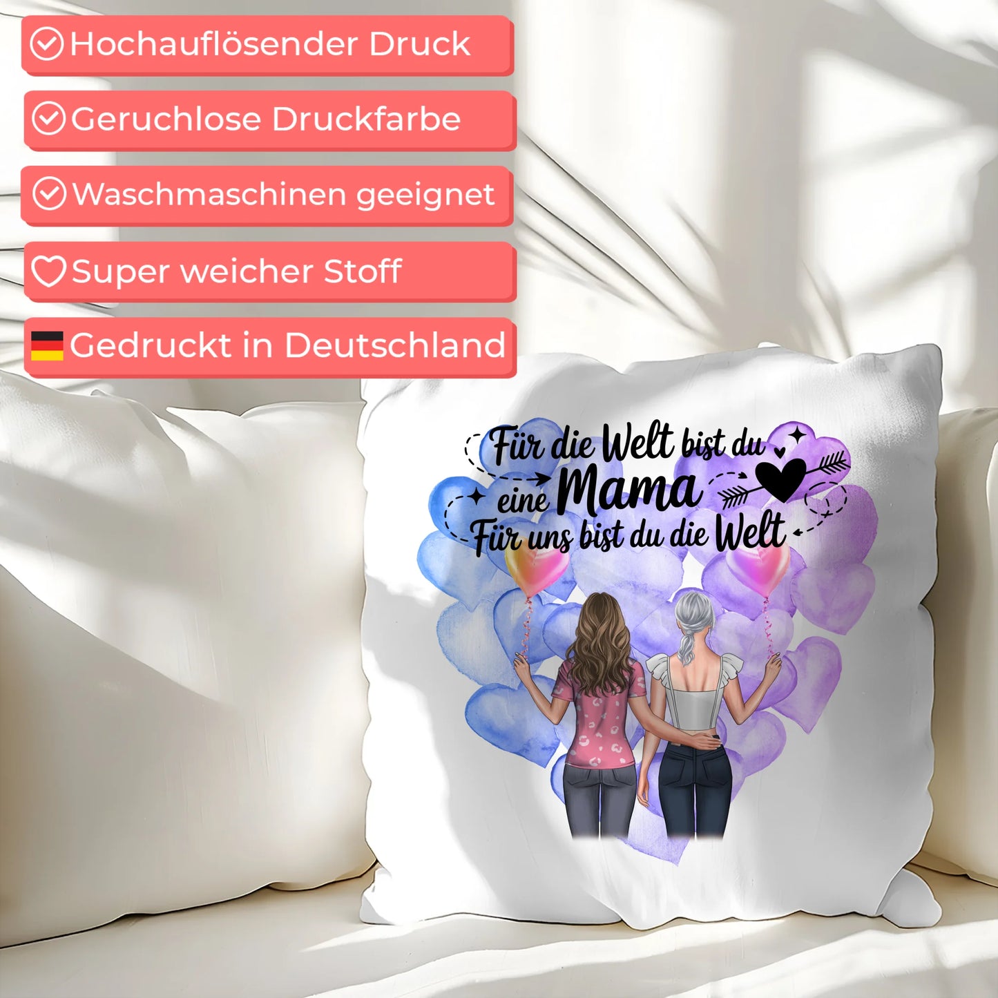 Kissen Mit Namen Mama personalisiert mit 2 Frauen Clipart & Wunschtext