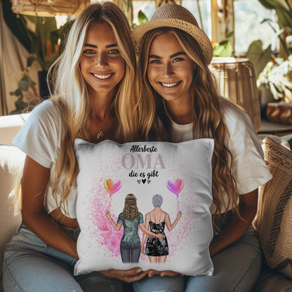 Fotokissen Für Oma personalisiert mit 2 Clipart Frauen Namen & Wunschtext