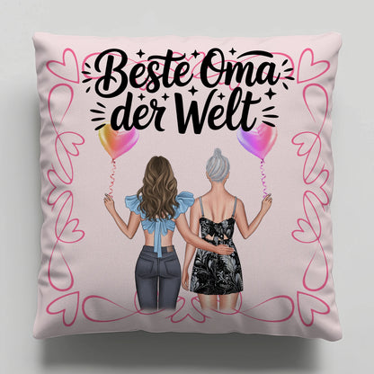 Namen Kissen Beste Oma Der Welt - personalisiert mit 2 Clipart Frauen