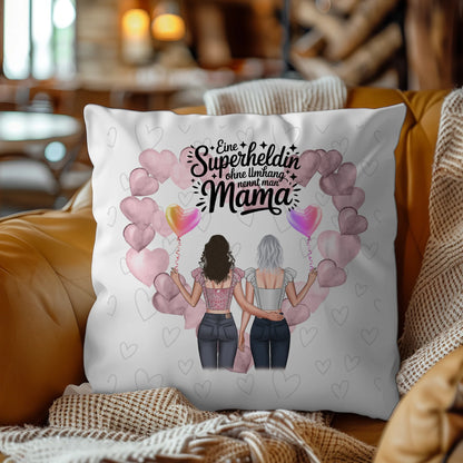 Kissen Für Mama Lehrerin echte Heldin mit 2 Clipart Frauen
