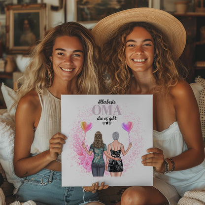 Leinwand Wandbild Oma Allerbeste Oma mit 2 Clipart Frauen & Wunschtext