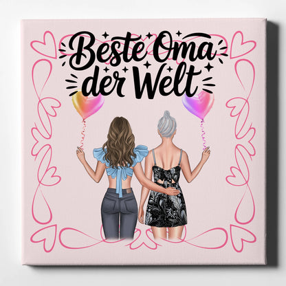 Wandbild Oma Leinwand personalisiert mit Namen und 2 Clipart Frauen