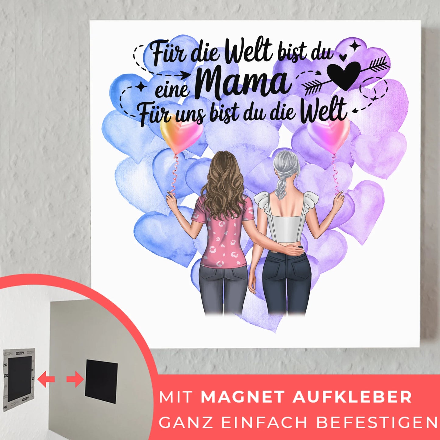 Personalisiertes Mama Plakat Fotoboard mit 2 Cliparts, Namen & Wunschtext
