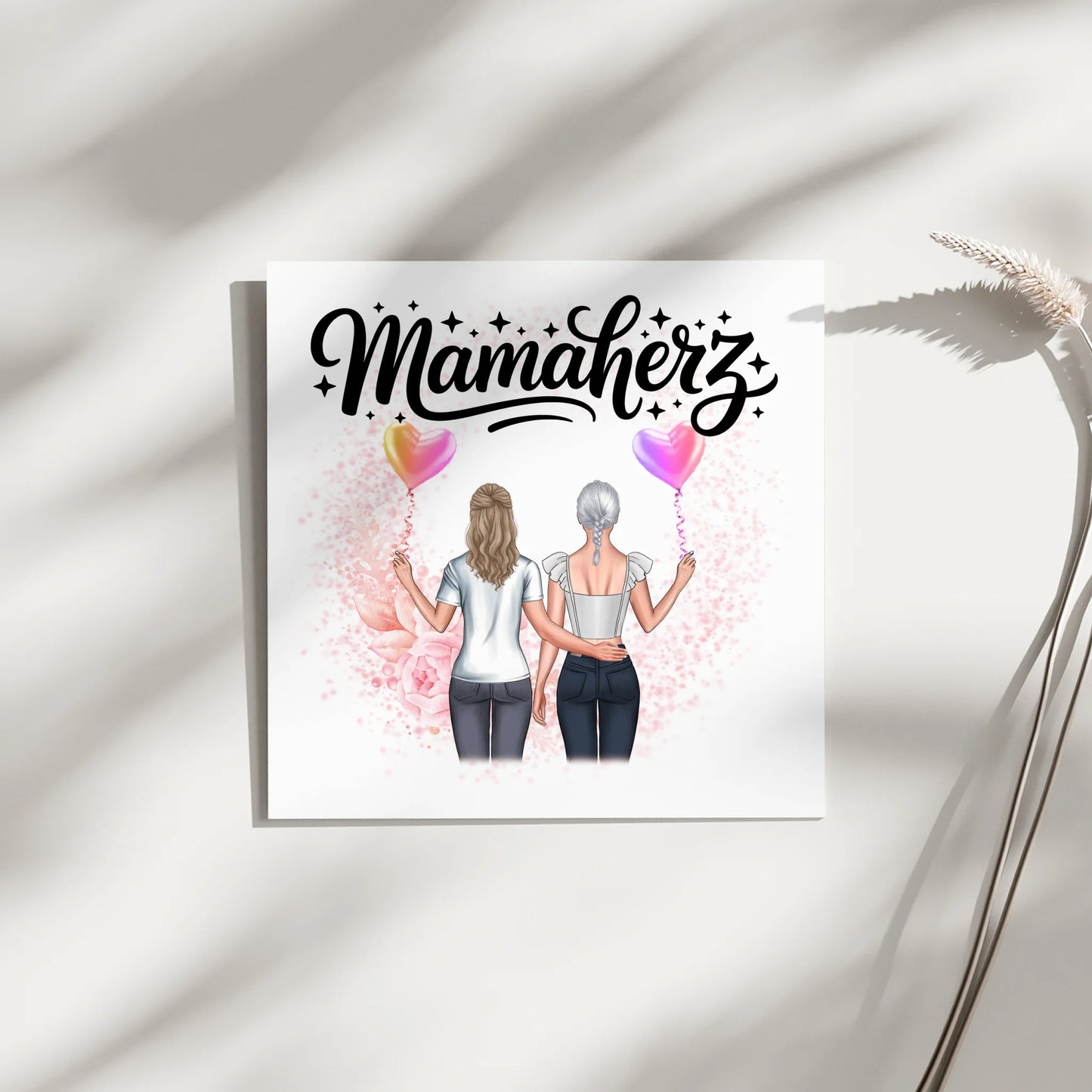 Mama Plakat Fotoboard Personalisiert Mamaherz mit 2 Frauen-Cliparts, Namen & Wunschtext