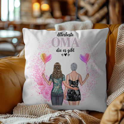 Fotokissen Für Oma personalisiert mit 2 Clipart Frauen Namen & Wunschtext