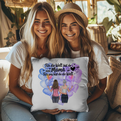 Kissen Mit Namen Mama personalisiert mit 2 Frauen Clipart & Wunschtext