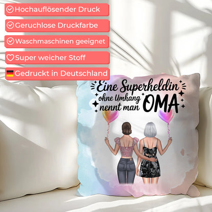 Kissen Beste Oma personalisierbar mit 2 Clipart-Frauen, Namen und eigenem Spruch