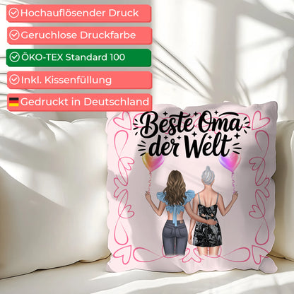 Namen Kissen Beste Oma Der Welt - personalisiert mit 2 Clipart Frauen