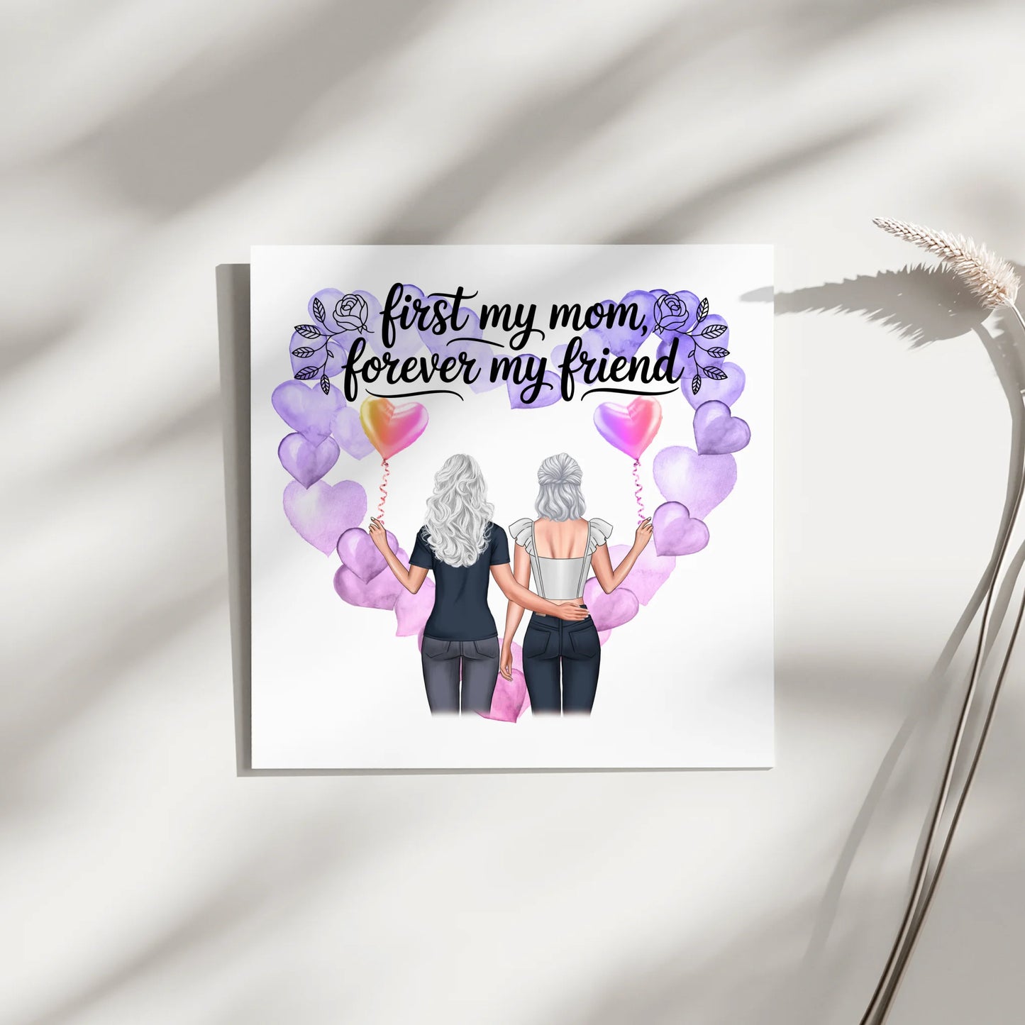 Personalisiertes Mama Plakat Fotoboard mit 2 Clipart Frauen, Namen Hintergrund & Wunschtext