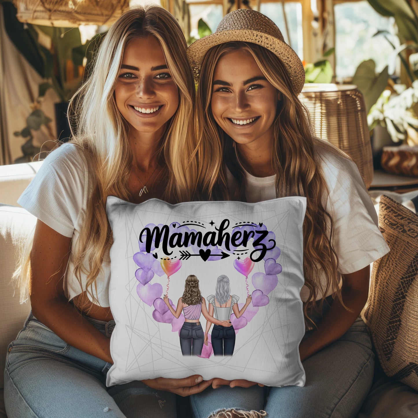 Kissen Für Mama Und Papa mit 2 Clipart Frauen & Namen