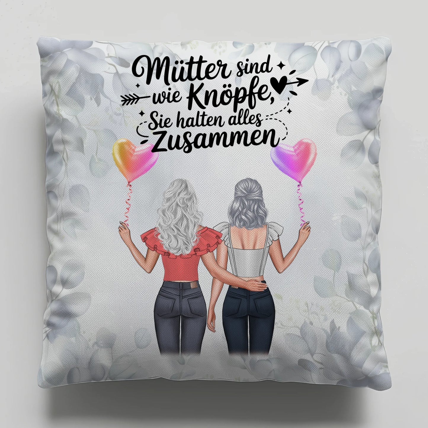 Kissen Für Mama - Personalisiert mit 2 Clipart Frauen, Namen, Hintergrundbild und Wunsch