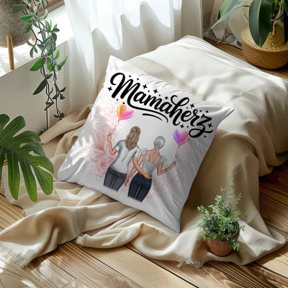 Namen Kissen Mamaherz personalisiert mit 2 Clipart Frauen, Hintergrundbild & Wunschtext