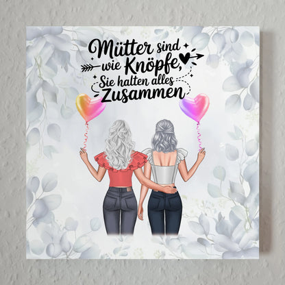Mama Plakat Fotoboard Personalisiert: 2 Clipart Frauen, Namen, Hintergrundbild & Spruch