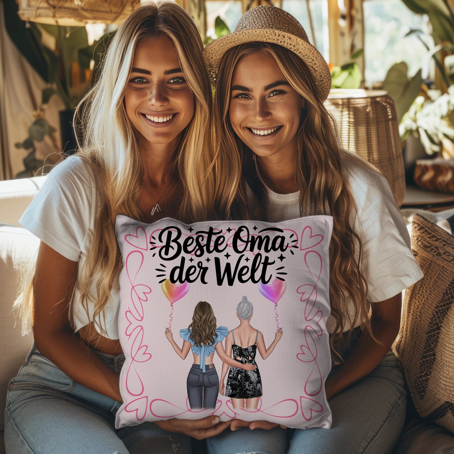 Namen Kissen Beste Oma Der Welt - personalisiert mit 2 Clipart Frauen