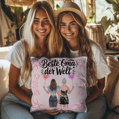 Namen Kissen Beste Oma Der Welt - personalisiert mit 2 Clipart Frauen