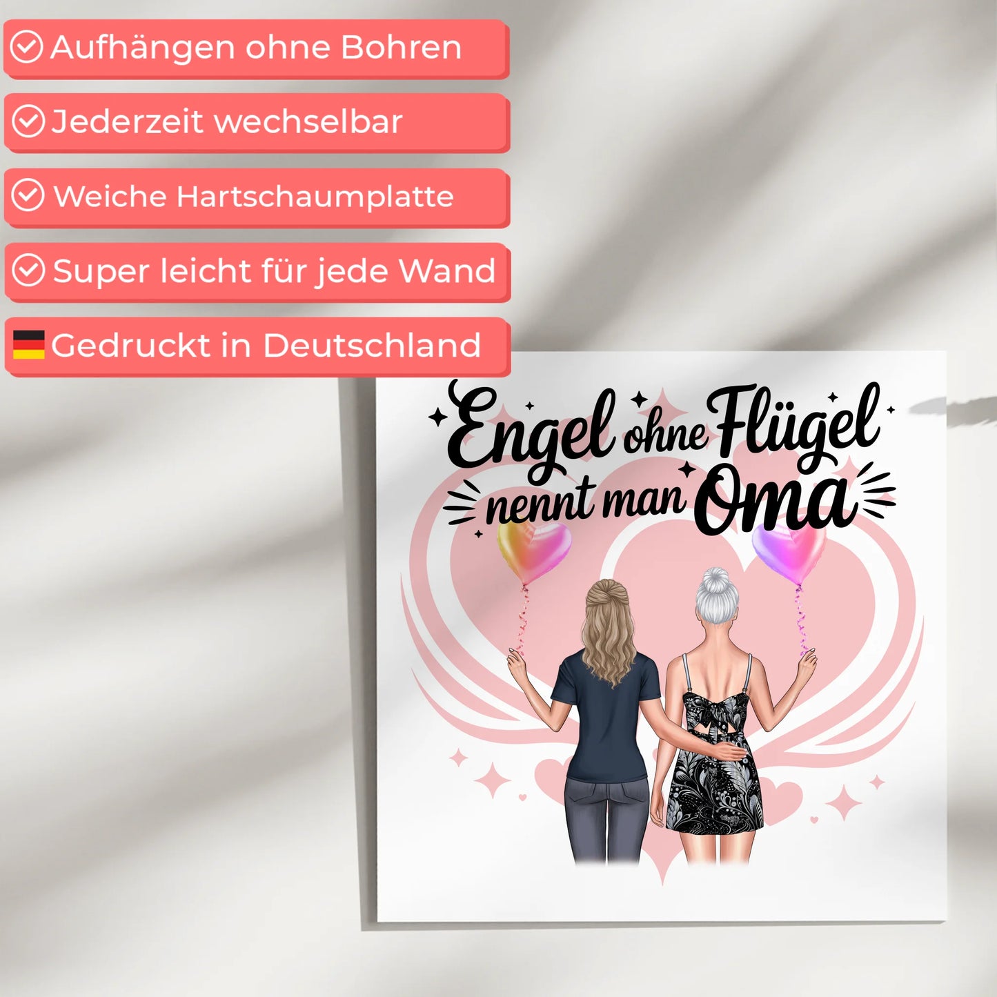 Oma Plakat Fotoboard Personalisierbar mit 2 Clipart Frauen, Namen, Hintergrundbild & Spruch
