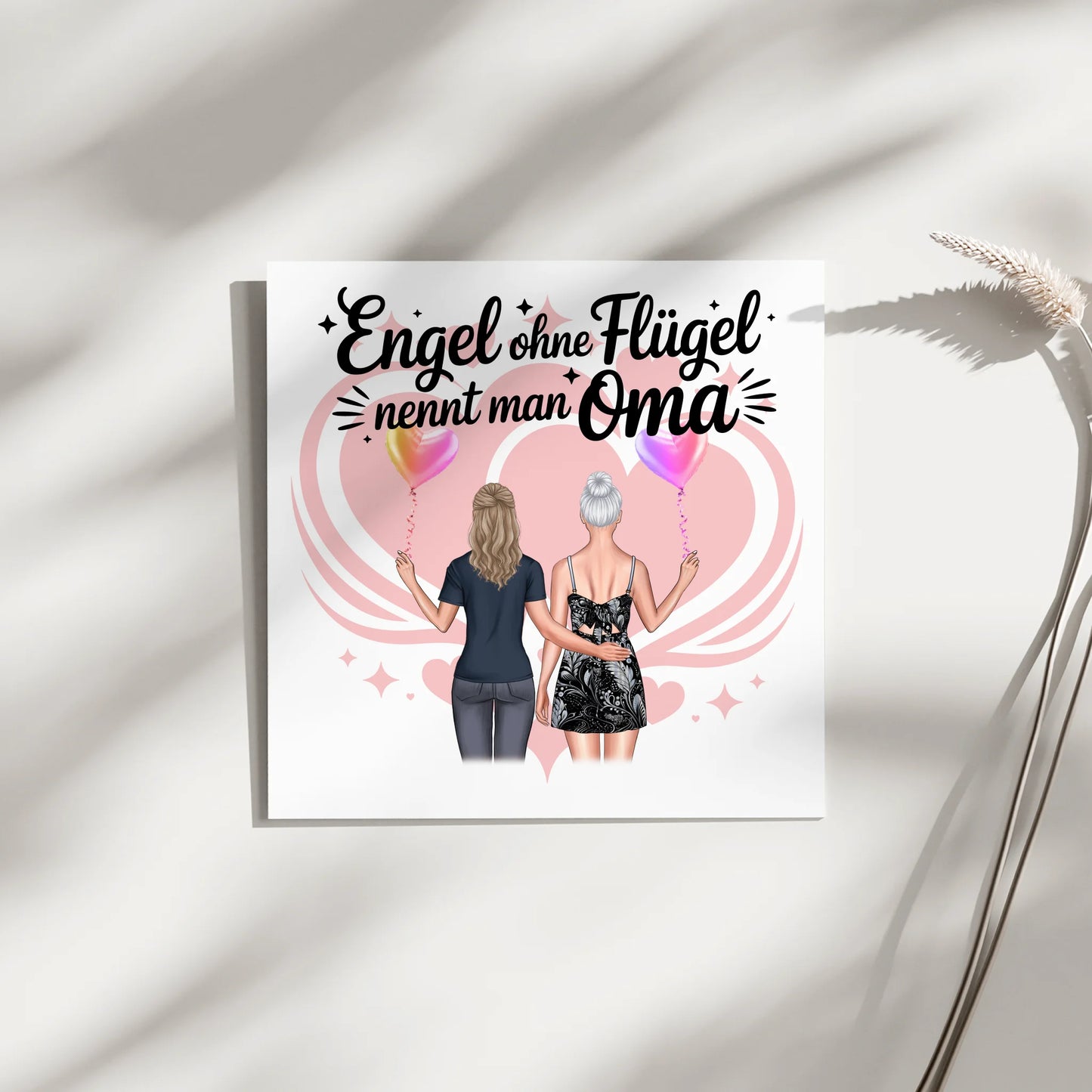 Oma Plakat Fotoboard Personalisierbar mit 2 Clipart Frauen, Namen, Hintergrundbild & Spruch