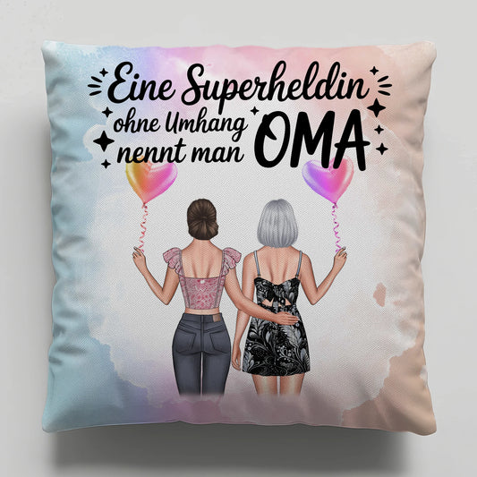 Kissen Beste Oma personalisierbar mit 2 Clipart-Frauen, Namen und eigenem Spruch