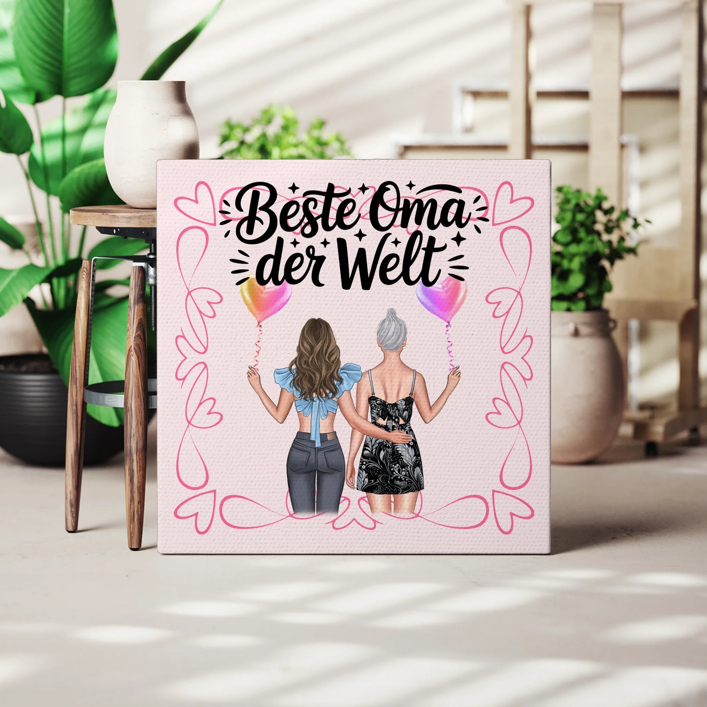 Wandbild Oma Leinwand personalisiert mit Namen und 2 Clipart Frauen