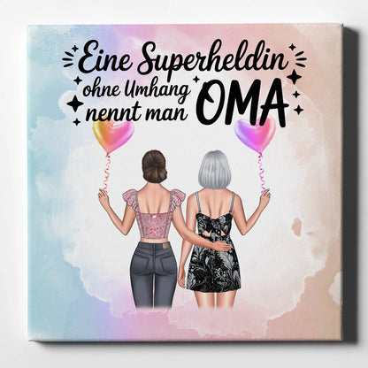 Oma Plakat Leinwand Personalisierbar - Lehrerin echte Heldin, 2 Clipart, Namen & Spruch
