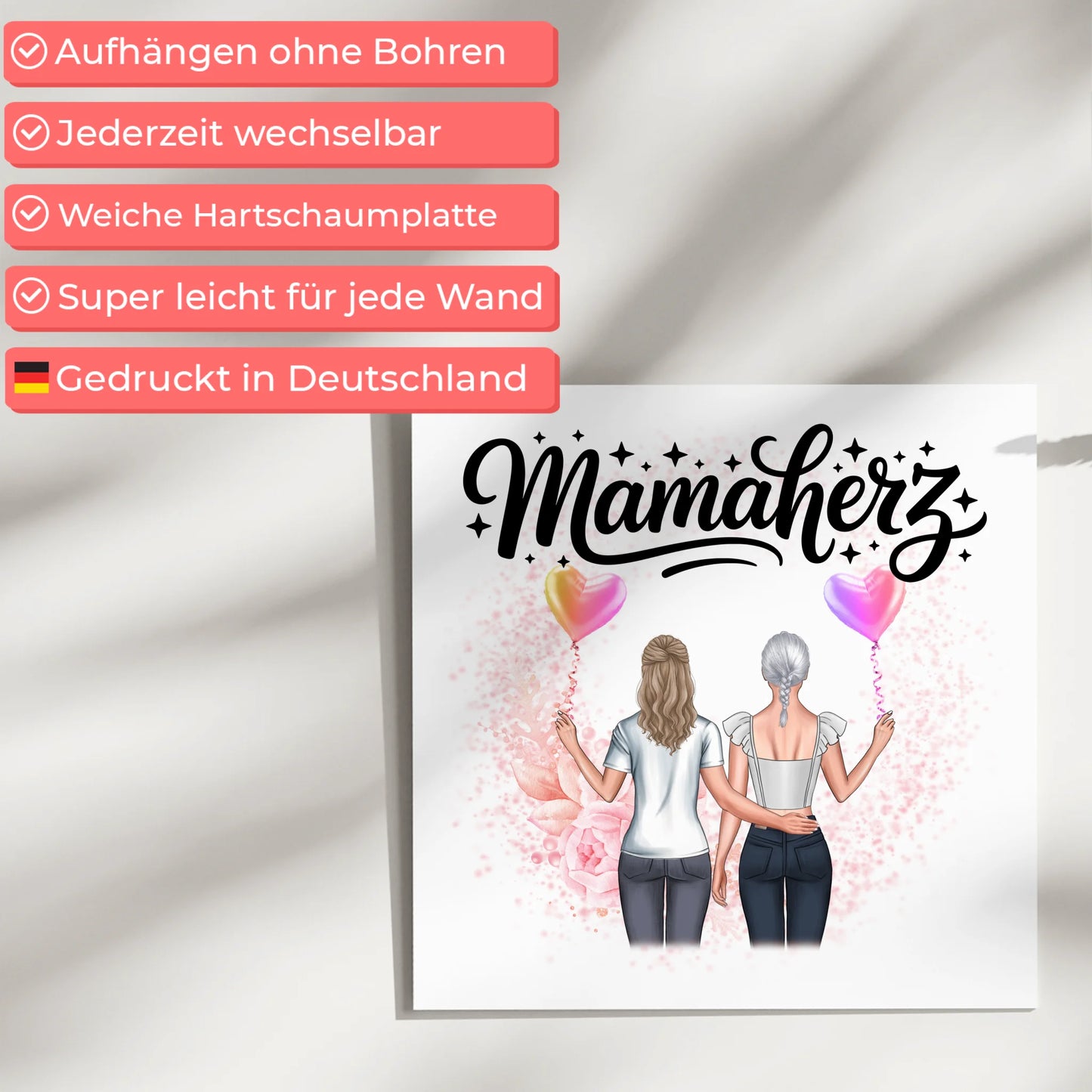 Mama Plakat Fotoboard Personalisiert Mamaherz mit 2 Frauen-Cliparts, Namen & Wunschtext