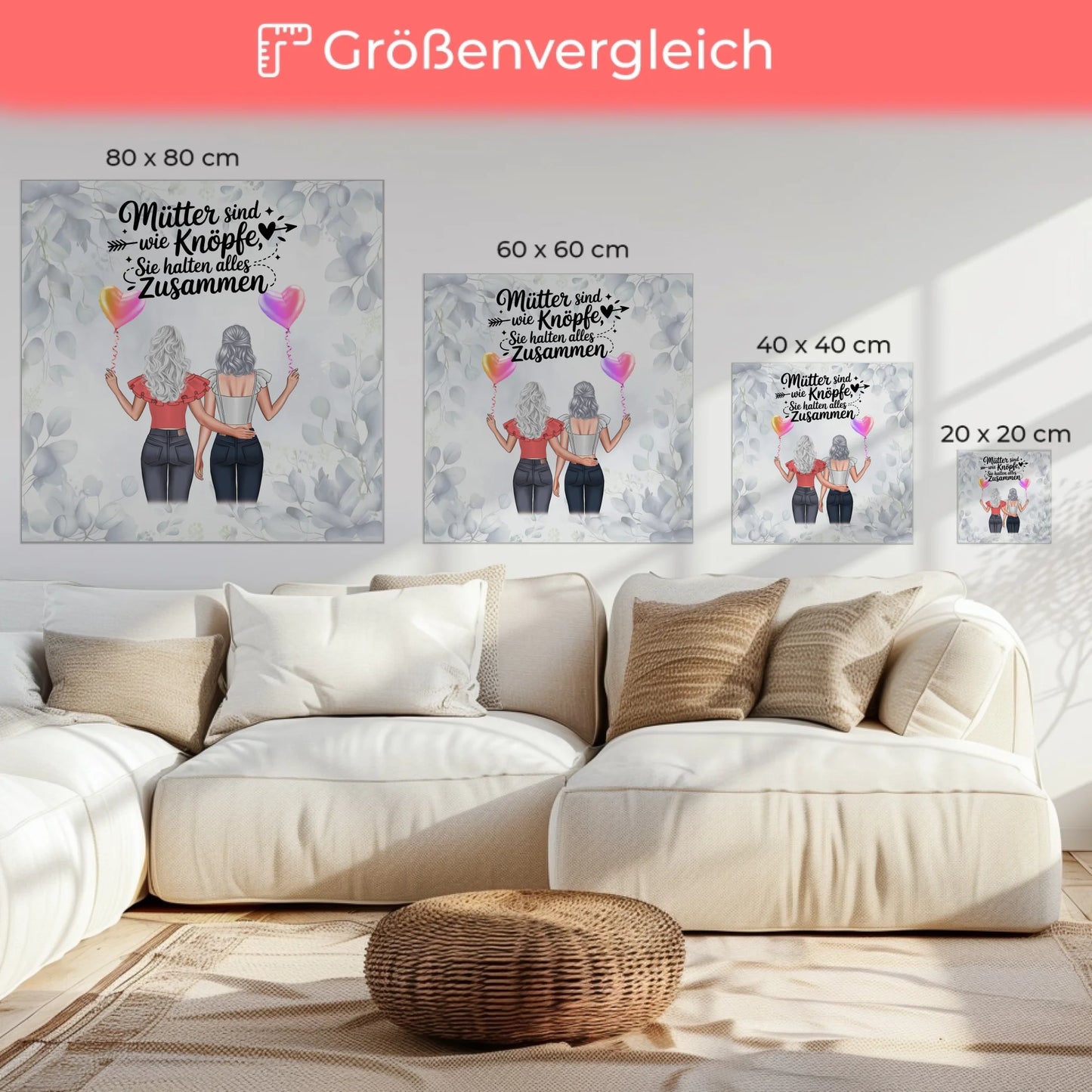 Leinwand Für Mama personalisiert mit 2 Clipart Frauen, Namen, Hintergrundbild & Wunschtext