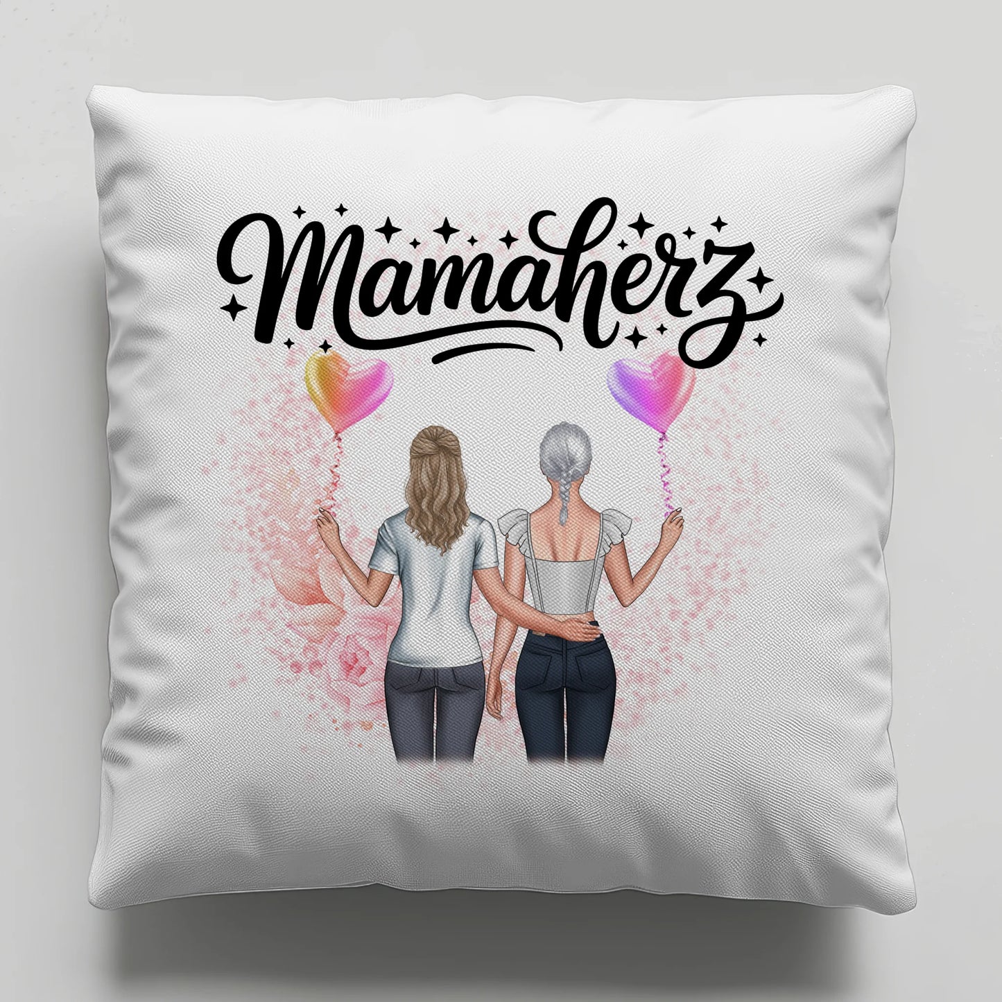 Namen Kissen Mamaherz personalisiert mit 2 Clipart Frauen, Hintergrundbild & Wunschtext