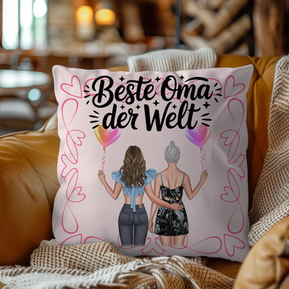 Namen Kissen Beste Oma Der Welt - personalisiert mit 2 Clipart Frauen