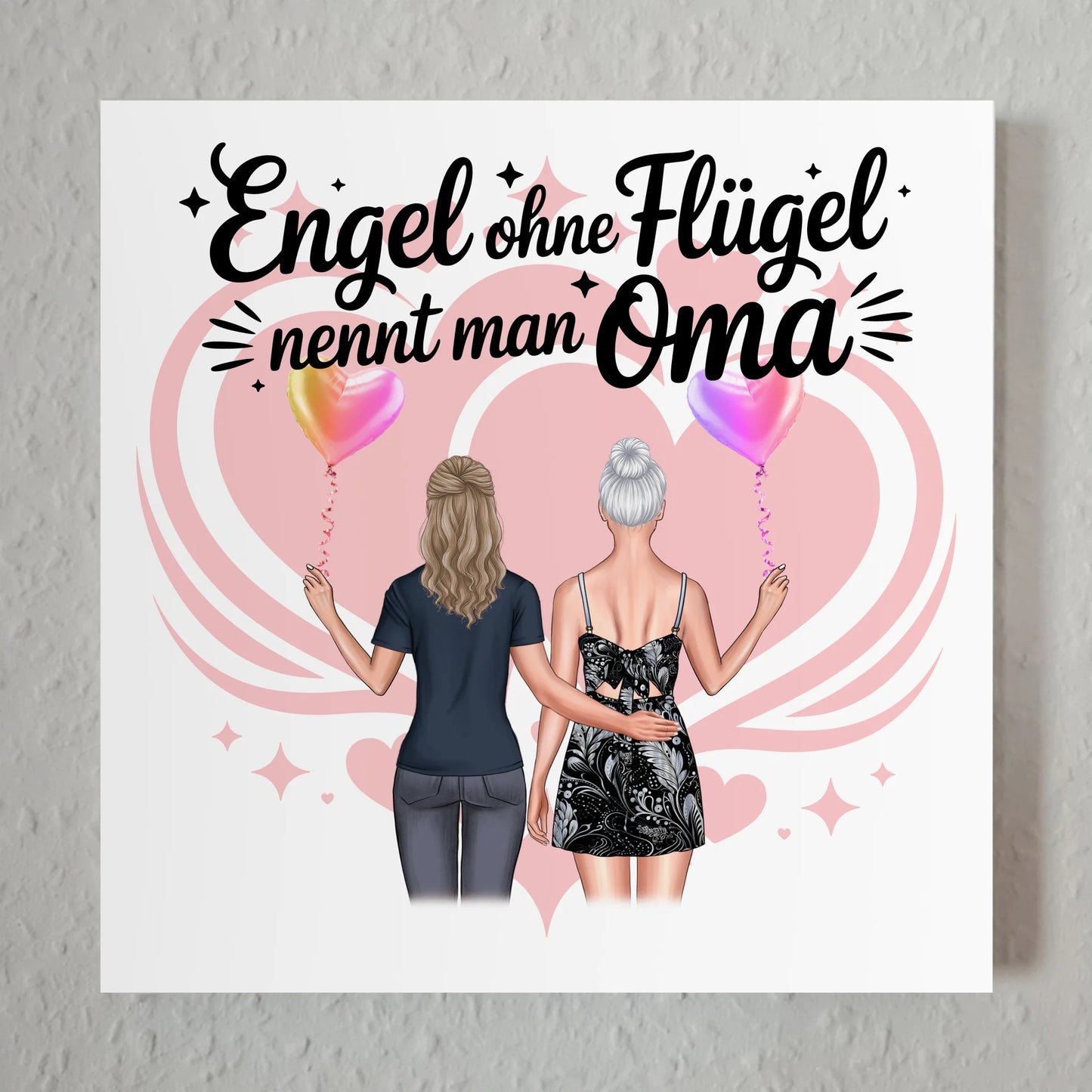 Oma Plakat Fotoboard Personalisierbar mit 2 Clipart Frauen, Namen, Hintergrundbild & Spruch