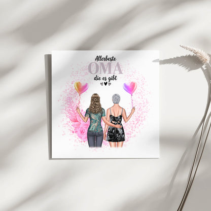 Leinwand Wandbild Oma Allerbeste Oma mit 2 Clipart Frauen & Wunschtext