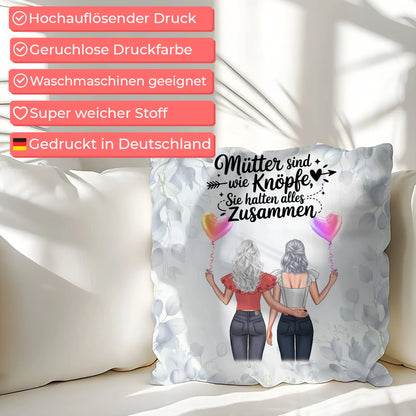 Kissen Für Mama - Personalisiert mit 2 Clipart Frauen, Namen, Hintergrundbild und Wunsch