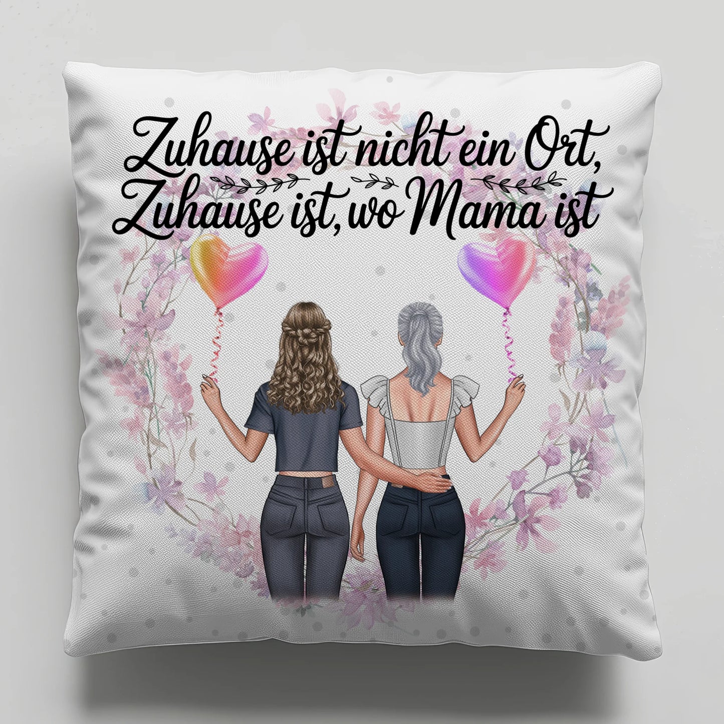 Namen Kissen für Mama - 2 Frauen Clipart, Hintergrund, Wunschtext personalisierbar