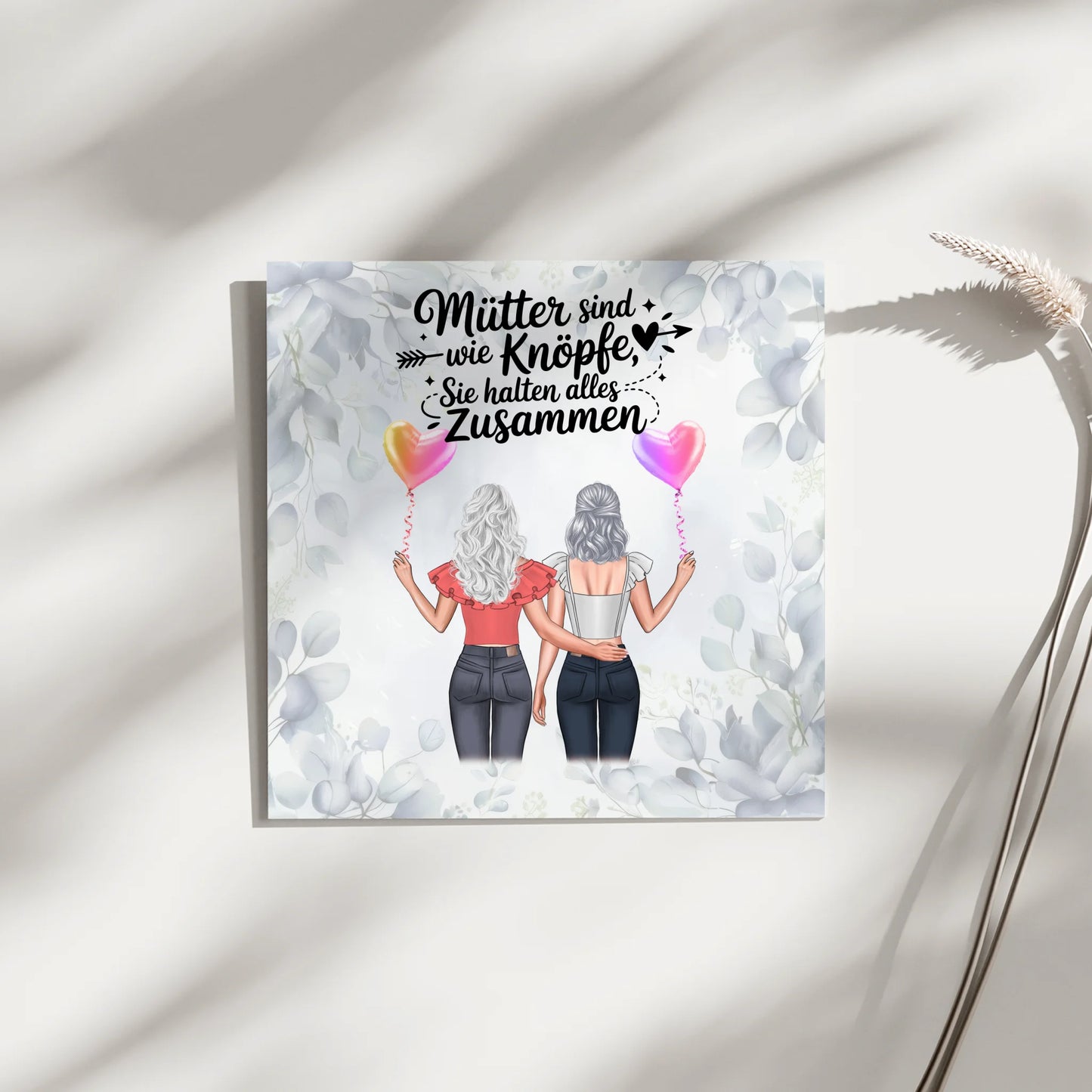 Mama Plakat Fotoboard Personalisiert: 2 Clipart Frauen, Namen, Hintergrundbild & Spruch