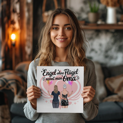 Oma Plakat Fotoboard Personalisierbar mit 2 Clipart Frauen, Namen, Hintergrundbild & Spruch