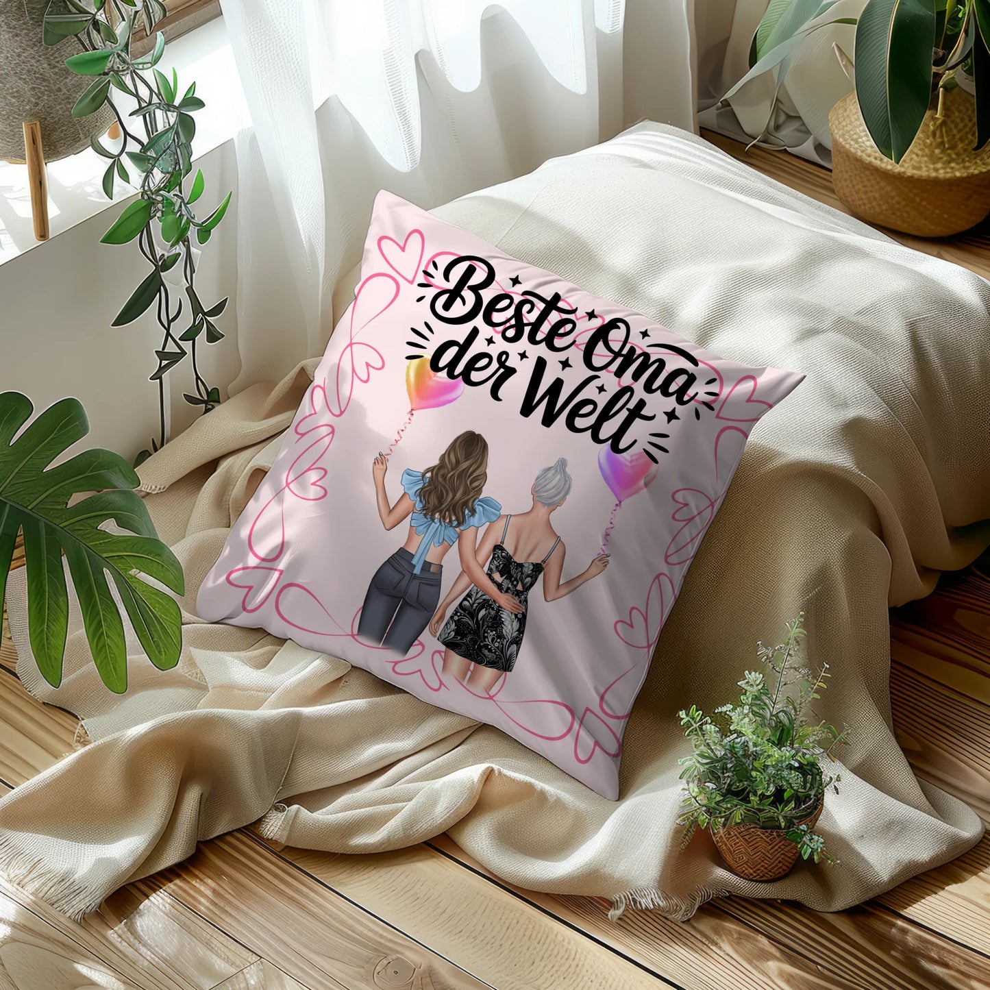 Namen Kissen Beste Oma Der Welt - personalisiert mit 2 Clipart Frauen