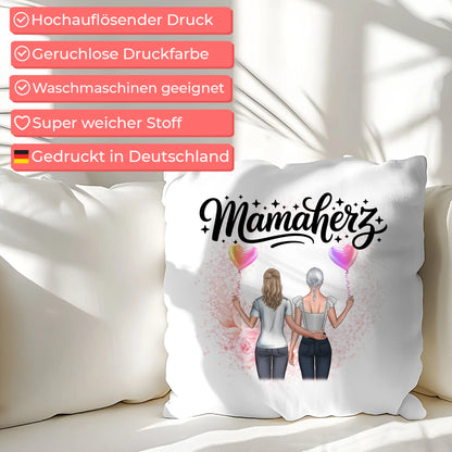 Namen Kissen Mamaherz personalisiert mit 2 Clipart Frauen, Hintergrundbild & Wunschtext