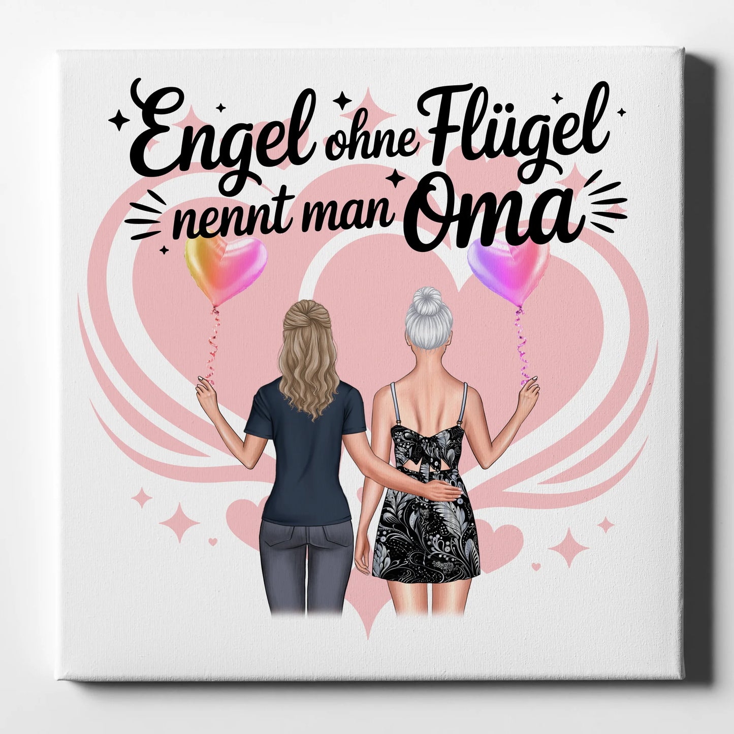 Leinwand Wandbild Oma personalisiert mit 2 Clipart Frauen, Namen, Hintergrund & Wunschtext