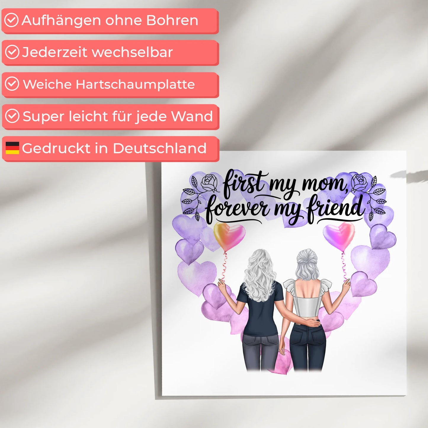 Personalisiertes Mama Plakat Fotoboard mit 2 Clipart Frauen, Namen Hintergrund & Wunschtext