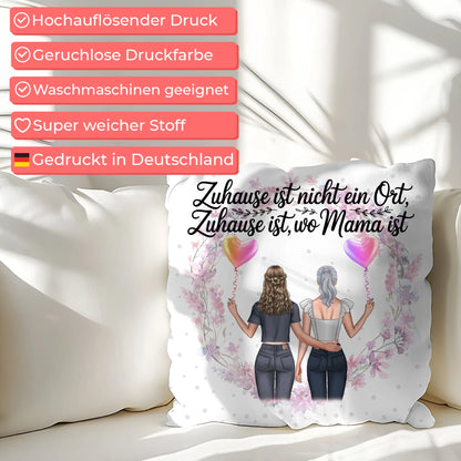 Namen Kissen für Mama - 2 Frauen Clipart, Hintergrund, Wunschtext personalisierbar