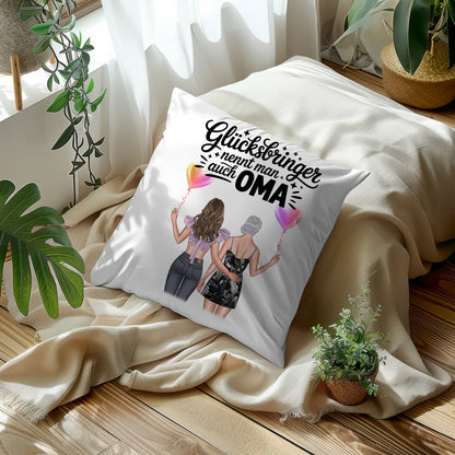 Kissen Für Die Beste Oma personalisiert mit 2 Clipart Frauen, Namen & Wunschtext