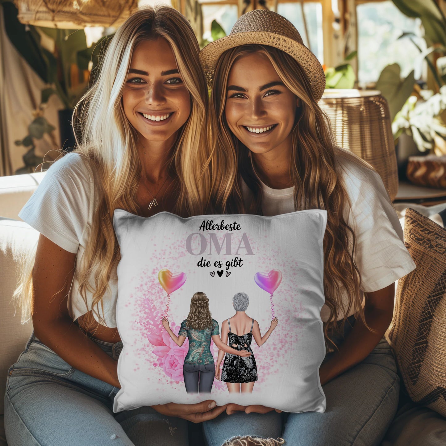 Fotokissen Für Oma personalisiert mit 2 Clipart Frauen Namen & Wunschtext