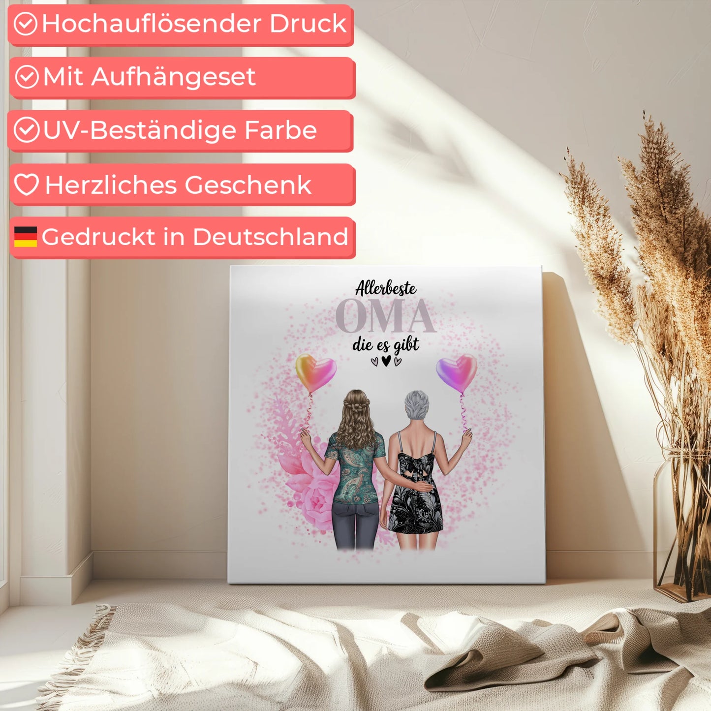 Leinwand Wandbild Oma Allerbeste Oma mit 2 Clipart Frauen & Wunschtext