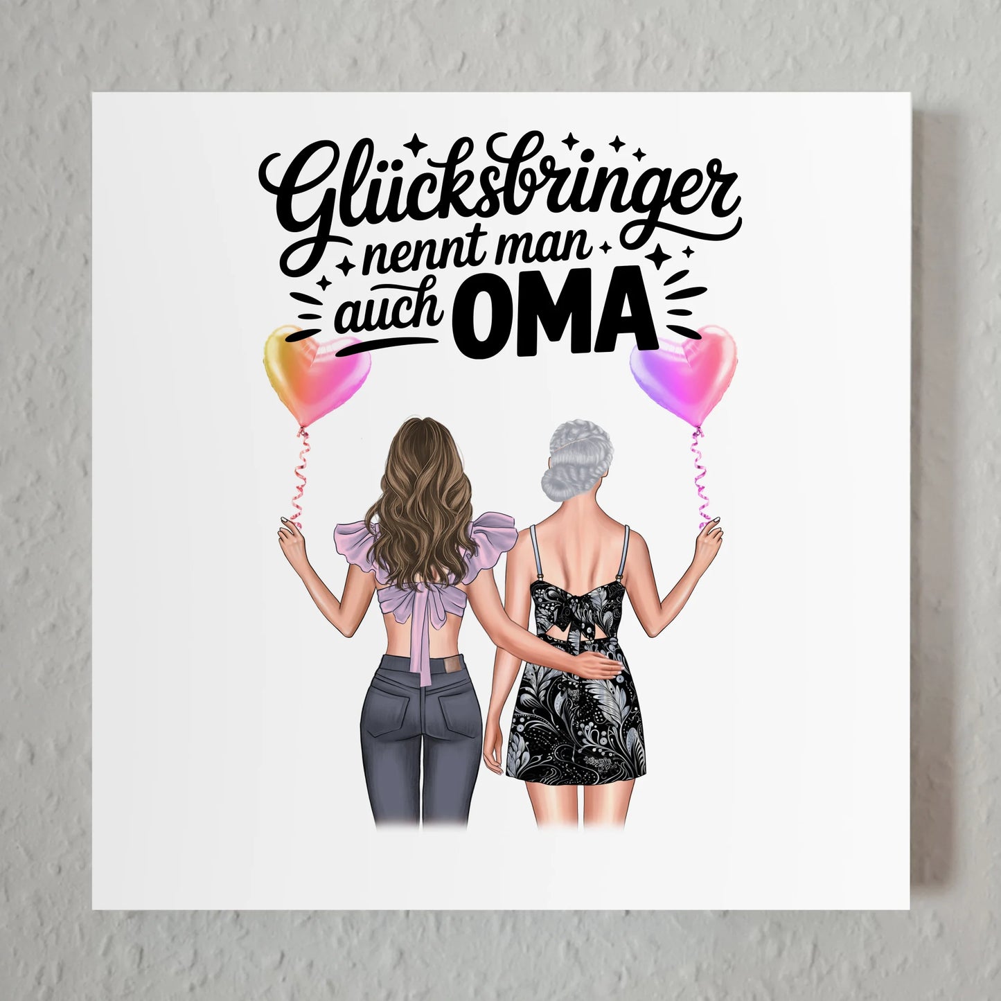 Oma Plakat Fotoboard Personalisiert mit 2 Clipart Frauen, Namen & Spruch