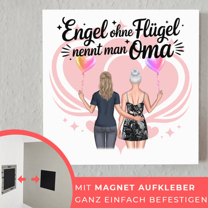 Oma Plakat Fotoboard Personalisierbar mit 2 Clipart Frauen, Namen, Hintergrundbild & Spruch