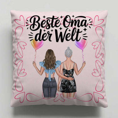 Namen Kissen Beste Oma Der Welt - personalisiert mit 2 Clipart Frauen