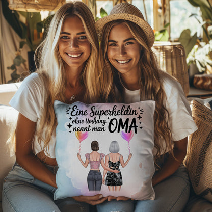 Kissen Beste Oma personalisierbar mit 2 Clipart-Frauen, Namen und eigenem Spruch
